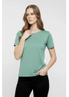 Kadın T-Shirt Bisiklet Yaka Slim Fit Likralı Tişört Günlük Basic Body - Mint Yeşili