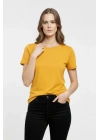 Kadın T-Shirt Bisiklet Yaka Slim Fit Likralı Tişört Günlük Basic Body - Sarı
