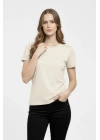 Kadın T-Shirt Bisiklet Yaka Slim Fit Likralı Tişört Günlük Basic Body - Taş