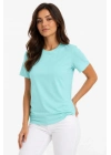 Kadın T-Shirt Bisiklet Yaka Slim Fit Likralı Tişört Günlük Basic Body - Turkuaz