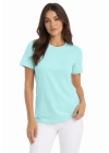 Kadın T-Shirt Bisiklet Yaka Slim Fit Likralı Tişört Günlük Basic Body - Turkuaz