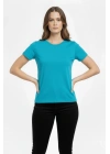 Kadın T-Shirt Bisiklet Yaka Slim Fit Likralı Tişört Günlük Basic Body - Turkuvaz