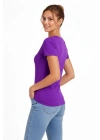 Kadın T-Shirt V Yaka Slim Fit Likralı Tişört Günlük Basic Body - Mor