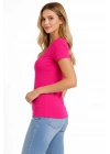 Kadın T-Shirt V Yaka Slim Fit Likralı Tişört Yazlık Basic Body - Pembe