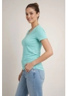 Kadın T-Shirt V Yaka Slim Fit Likralı Tişört Günlük Basic Body - Turkuvaz