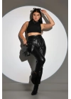 Kadın Tam Kalıp Süni Derİ Pantolon - Siyah