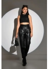 Kadın Tam Kalıp Süni Derİ Pantolon - Siyah