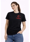 Kadın TÜRKİYE Ay Yıldız Baskılı Taraftar Forma T-Shirt - Siyah