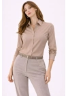 Kadın Uzun Kollu Gömlek Düğmeli Klasik Yaka Günlük ve Ofis Şıklığına uygun - Bej