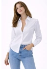 Kadın Uzun Kollu Gömlek Düğmeli Klasik Yaka Günlük ve Ofis Şıklığına uygun - Beyaz