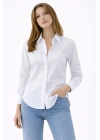 Kadın Uzun Kollu Gömlek Düğmeli Klasik Yaka Günlük ve Ofis Şıklığına uygun - Beyaz