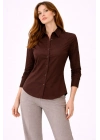 Kadın Uzun Kollu Gömlek Düğmeli Klasik Yaka Günlük ve Ofis Şıklığına uygun - Kahverengi