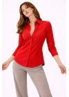 Kadın Uzun Kollu Gömlek Düğmeli Klasik Yaka Günlük ve Ofis Şıklığına uygun - Kırmızı