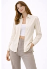 Kadın Uzun Kollu Gömlek Düğmeli Klasik Yaka Günlük ve Ofis Şıklığına uygun - Krem