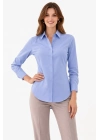 Kadın Uzun Kollu Gömlek Düğmeli Klasik Yaka Günlük ve Ofis Şıklığına uygun - Mavi