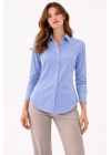 Kadın Uzun Kollu Gömlek Düğmeli Klasik Yaka Günlük ve Ofis Şıklığına uygun - Mavi
