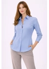 Kadın Uzun Kollu Gömlek Düğmeli Klasik Yaka Günlük ve Ofis Şıklığına uygun - Mavi