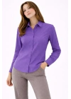 Kadın Uzun Kollu Gömlek Düğmeli Klasik Yaka Günlük ve Ofis Şıklığına uygun - Mor