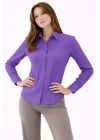 Kadın Uzun Kollu Gömlek Düğmeli Klasik Yaka Günlük ve Ofis Şıklığına uygun - Mor