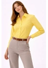 Kadın Uzun Kollu Gömlek Düğmeli Klasik Yaka Günlük ve Ofis Şıklığına uygun - Sarı