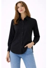 Kadın Uzun Kollu Gömlek Düğmeli Klasik Yaka Günlük ve Ofis Şıklığına uygun - Siyah