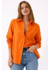 Kadın Uzun Kollu Gömlek Düğmeli Klasik Yaka Günlük ve Ofis Şıklığına uygun - Turuncu