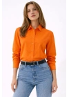 Kadın Uzun Kollu Gömlek Düğmeli Klasik Yaka Günlük ve Ofis Şıklığına uygun - Turuncu