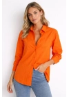 Kadın Uzun Kollu Gömlek Düğmeli Klasik Yaka Günlük ve Ofis Şıklığına uygun - Turuncu