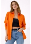 Kadın Uzun Kollu Gömlek Düğmeli Klasik Yaka Günlük ve Ofis Şıklığına uygun - Turuncu