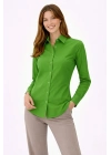 Kadın Uzun Kollu Gömlek Düğmeli Klasik Yaka Günlük ve Ofis Şıklığına uygun - Yeşil