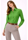 Kadın Uzun Kollu Gömlek Düğmeli Klasik Yaka Günlük ve Ofis Şıklığına uygun - Yeşil