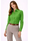 Kadın Uzun Kollu Gömlek Düğmeli Klasik Yaka Günlük ve Ofis Şıklığına uygun - Yeşil