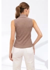 Kadın Yarım Balıkçı Yaka Fitilli Kaşkorse Atlet Basic Şık Bluz Badi - Bej