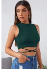 Kadın Yeşil Çapraz Bağlamalı Crop Top Büstiyer