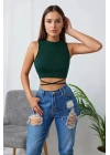 Kadın Yeşil Çapraz Bağlamalı Crop Top Büstiyer – Modern ve Şık Tasarım