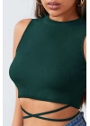 Kadın Yeşil Çapraz Bağlamalı Crop Top Büstiyer – Modern ve Şık Tasarım