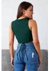 Kadın Yeşil Çapraz Bağlamalı Crop Top Büstiyer – Modern ve Şık Tasarım