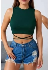 Kadın Yeşil Çapraz Bağlamalı Crop Top Büstiyer – Modern ve Şık Tasarım