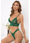 Kadın Yeşil Çapraz Sırt Detaylı Şık Bralet Takım
