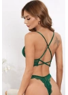 Kadın Yeşil Çapraz Sırt Detaylı Şık Bralet Takım