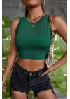 Kadın Yeşil Kare Yaka Crop Top Bluz