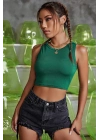 Kadın Yeşil Kare Yaka Crop Top Bluz – Şık, Rahat ve Kolay Kombinlenebilir
