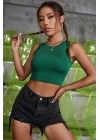 Kadın Yeşil Kare Yaka Crop Top Bluz – Şık, Rahat ve Kolay Kombinlenebilir