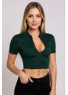 Kadın Yeşil Yarım Fermuarlı ve Kısa Kollu Crop Top Bluz – Şık, Rahat ve Kolay Kombinlenebilir