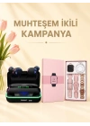 Kadınlara Özel Bileklik Hediyeli Akıllı Saat ve Dijital Göstergeli ANC Özellikli Bluetooth Kulaklık