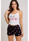 Kalp Desenli Askılı Şortlu Pijama Takımı