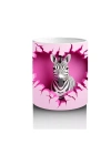 Kalp Desenli Pembe Arka Planda Zebra – Baskılı Kahve Kupası
