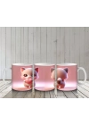 Kalpli Figür Tutan Sevimli Pembe Kedi (Ön ve Arka) - Baskılı kahve kupası