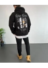 Kapşonlu Sweatshirt – Oversize “Other Lives” Ön  Arka Baskılı,-Siyah -