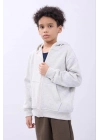 Kapüşonlu Kanguru Çepli Tam Fermuarlı Hırka SweatShirt - Gri -